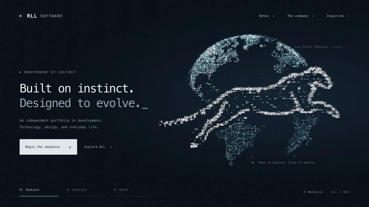 RLL Software globe and particle visual identity